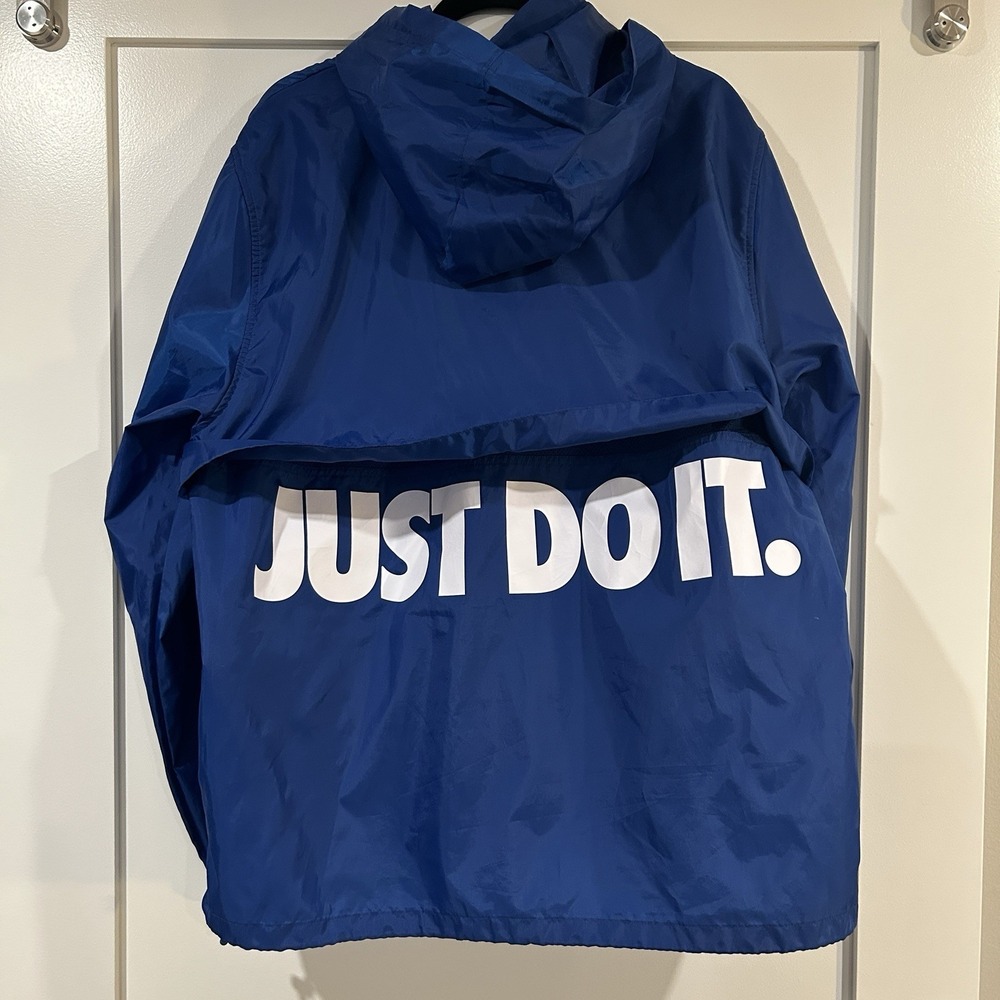 Nike JDI Men's Blue Polyester Windbreaker Orange Nike Logo XL - Picture 3 of 5